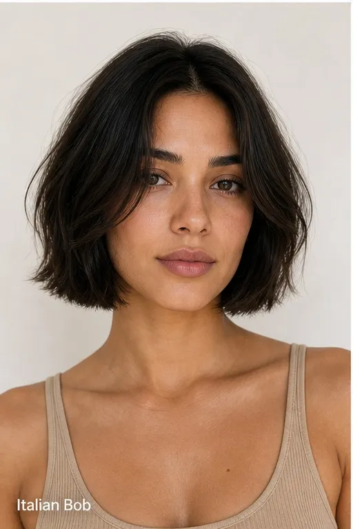 Preview of the same person with an Italian bob haircut